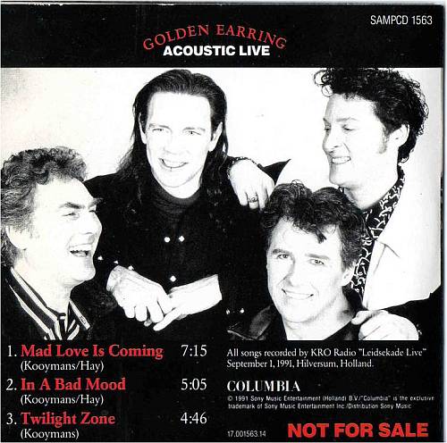 Golden Earring Acoustic Live 3 track promo cdsingle back Netherlands 1991